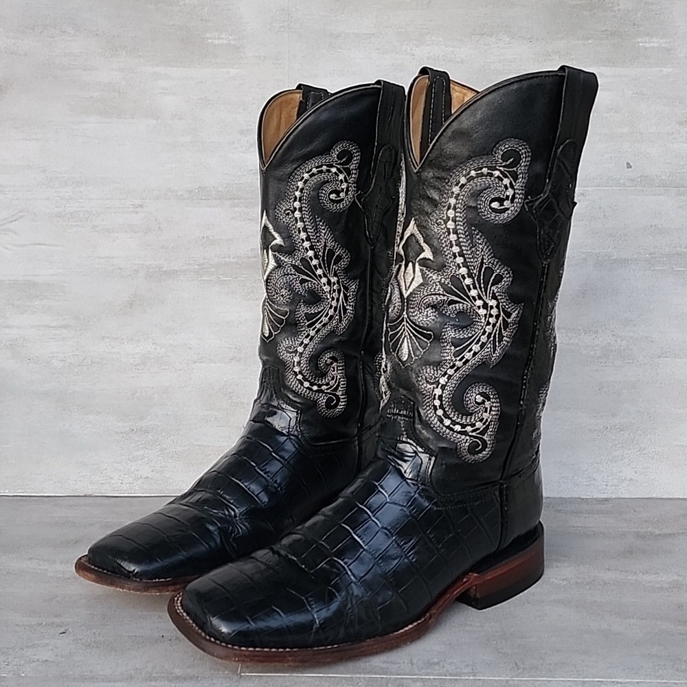 FERRINI Mens Print Alligator Leather Square Toe Boots